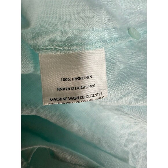 Eileen Fisher Irish Linen Top Large Button Down Collar 3/4 Sleeve Blue $158 - Picture 6 of 9